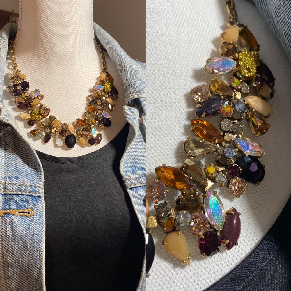 JCrew crystal druzy cluster necklace in warm tones